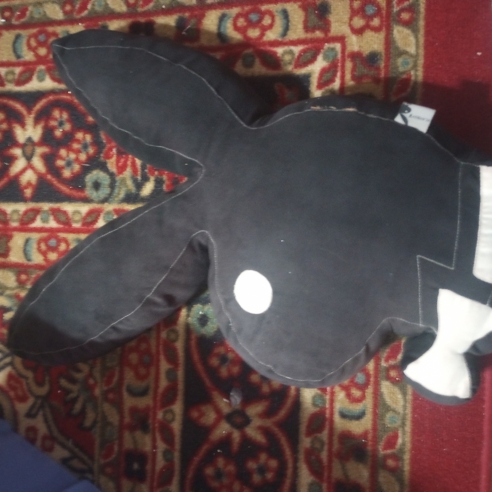 Black Bunny Pillow with White Accents